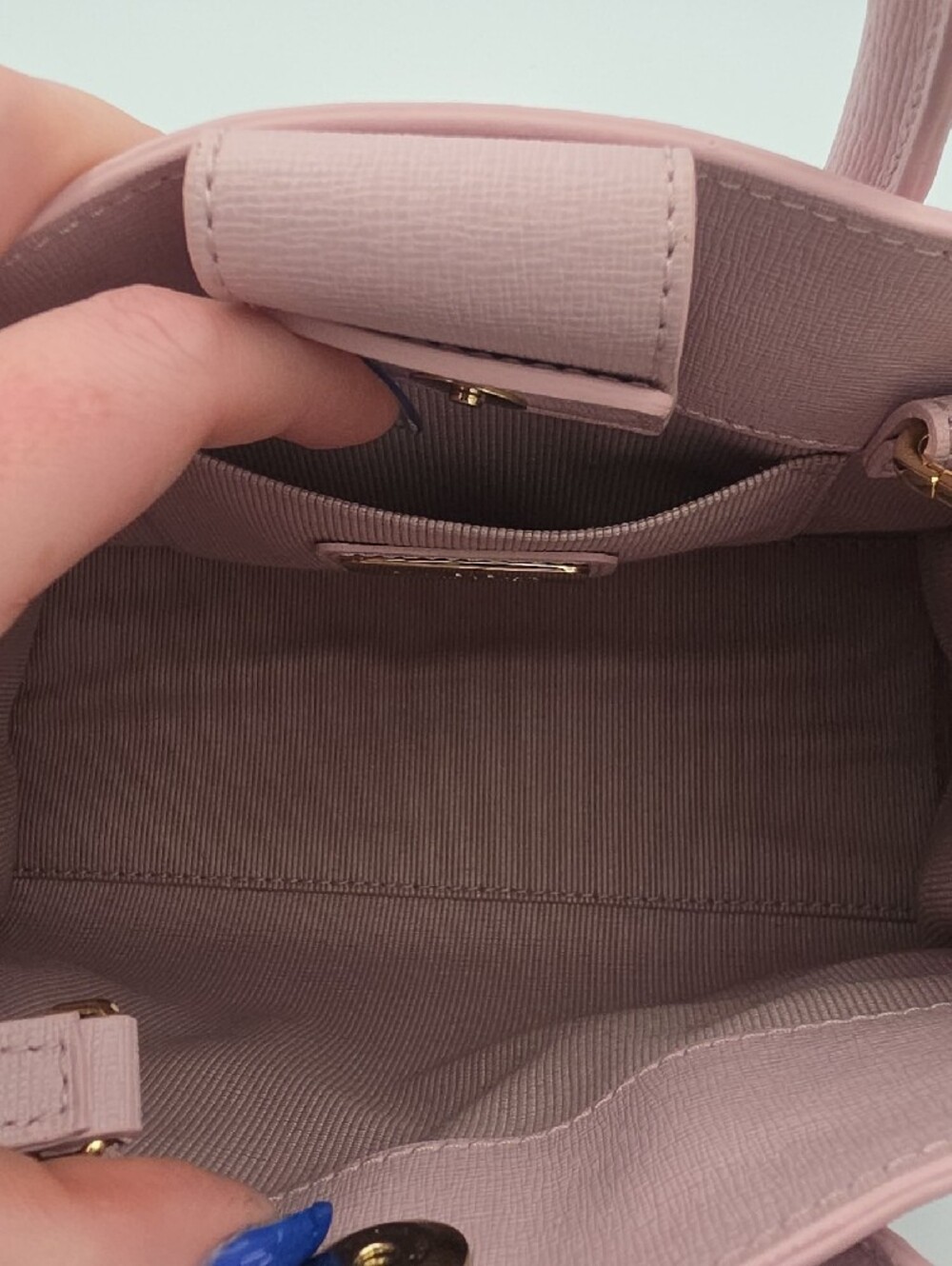 Furla Light Baby Pink Saffiano Small Satchel W Top Handles Gold Hardware (EUC)๐ - Picture 8 of 11